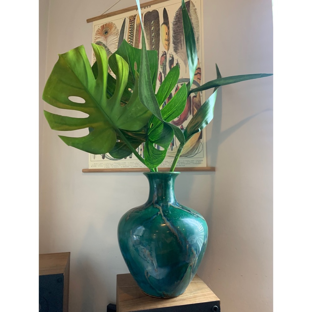 4 Faux palm leaves, artificial monstera leaf stems